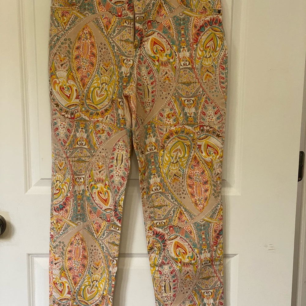 Charter Club Yellow and Orange Straight Leg Pants with Paisley Print